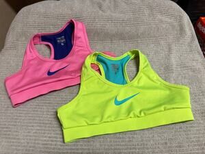 Nike Pro Girls Neon Sports Bras Set of Two Youth size Medium